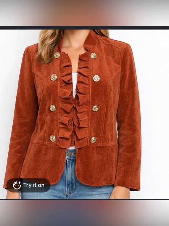 dressbarn Jackets & Blazers - Dressbarn Jacket XL Rust Orange Faux Suede Ruffle Military Victorian Steampunk L